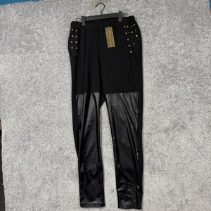 Nicki Minaj Jogger Pants Womens XL 29x31 Black Gold Studs Faux Leather Hip Hop